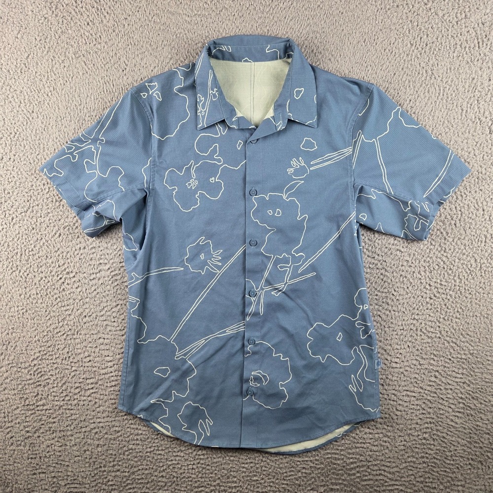 Lululemon Airing Easy Shirt Mens Small Blue Abstract Short Sleeve Button Up